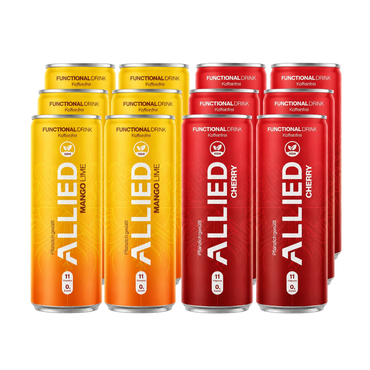 12er Bundle, functional Drink. 6x Mango Lime gelb, 6x Cherry rot